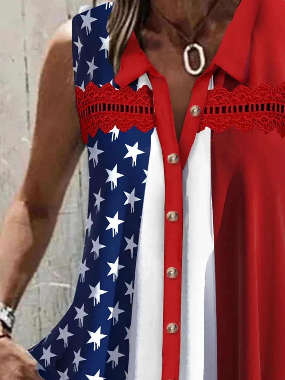 Casual Independence Day Loose Buckle Blouse
