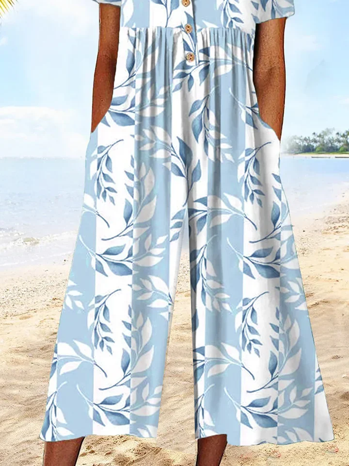 Casual Jersey Leaf Buckle Jumpsuit