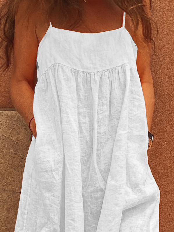 Casual Pocket Stitching Plain Dress