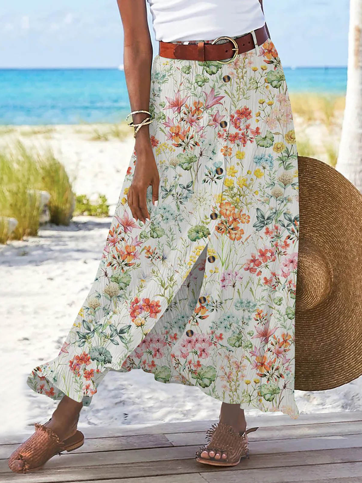 Buckle Casual Loose Floral Skirt