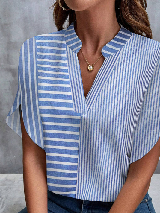 Plus Size Striped Cotton Casual Shirt