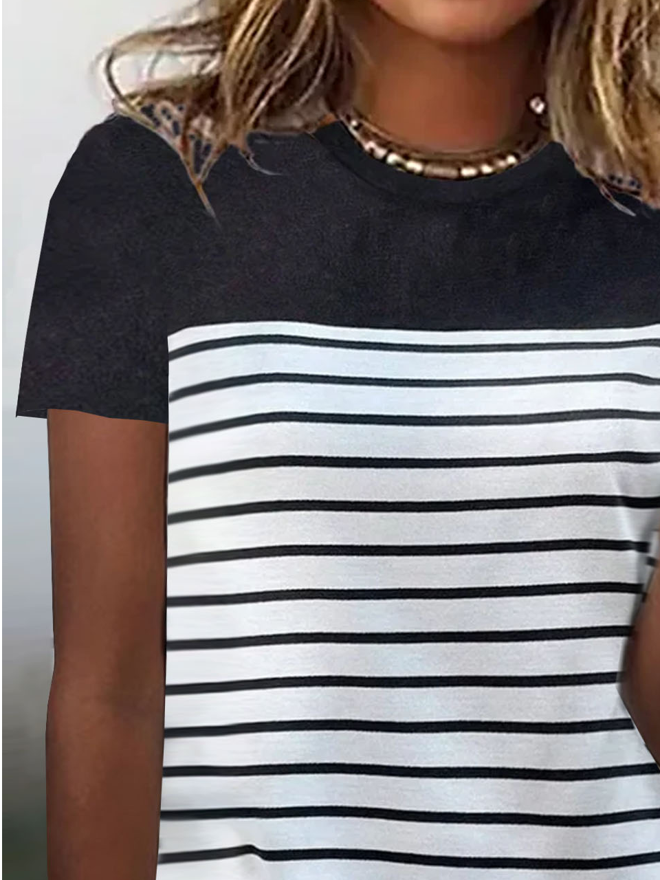Crew Neck Striped Casual Loose T-Shirt