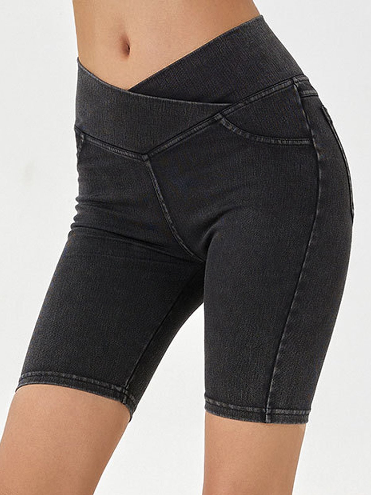 Plain Casual Denim Shorts