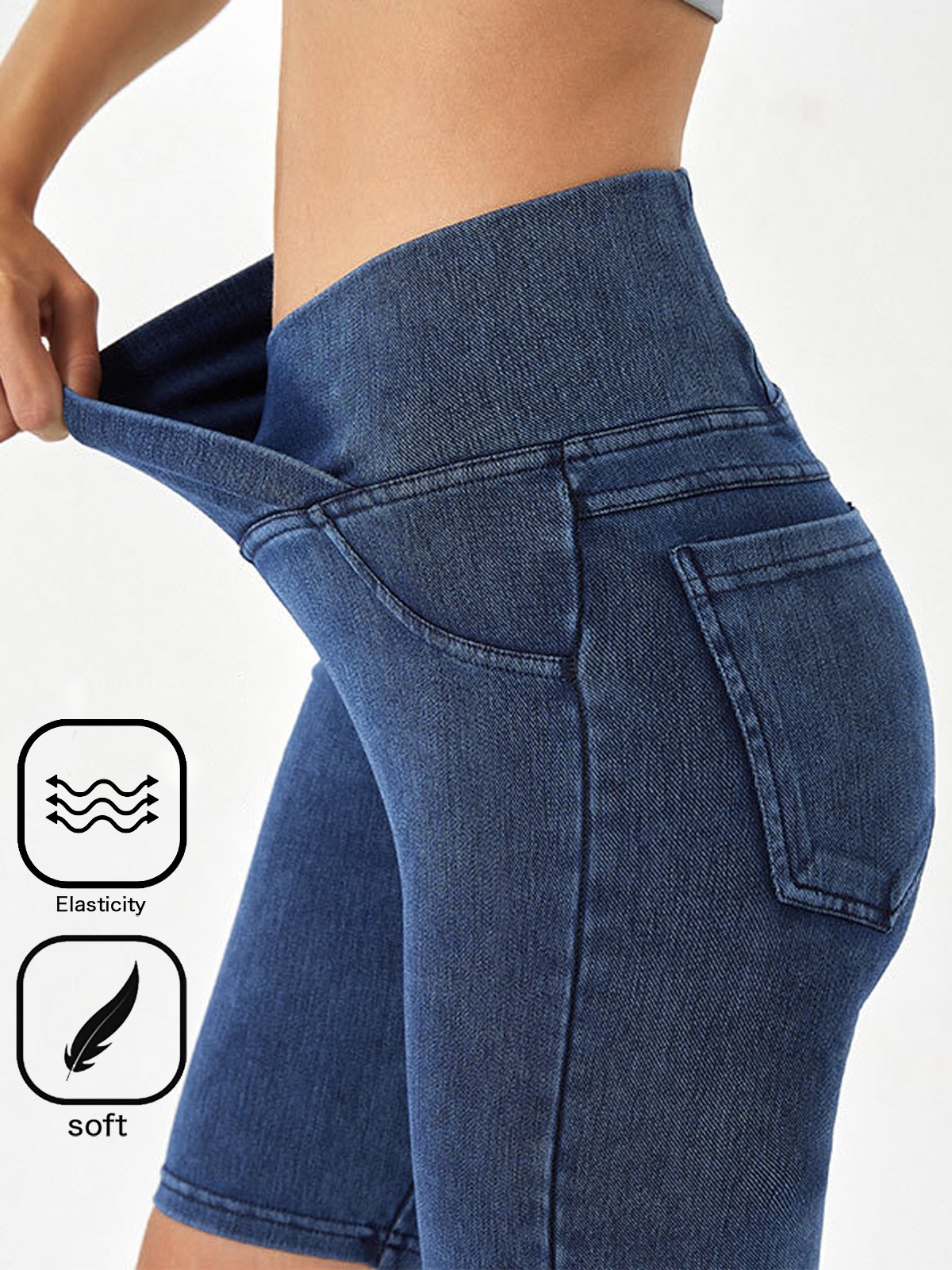 Plain Casual Denim Shorts