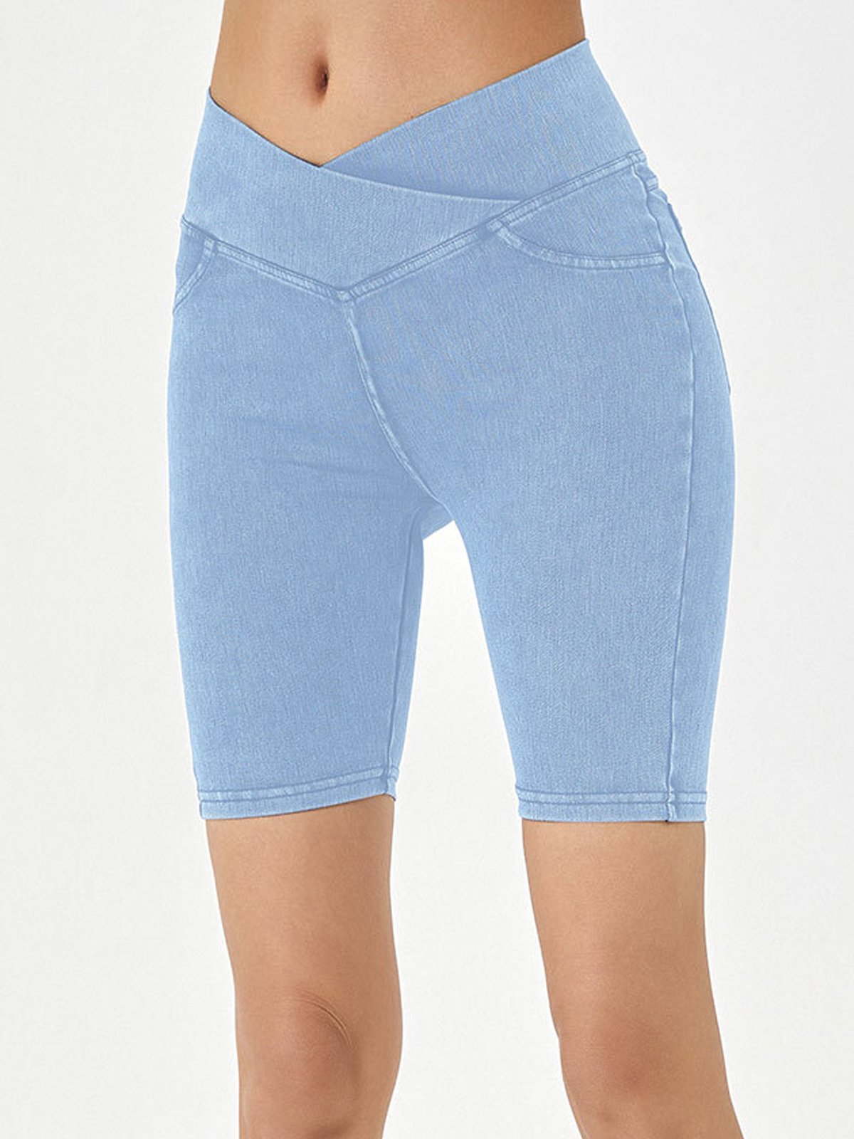 Plain Casual Denim Shorts