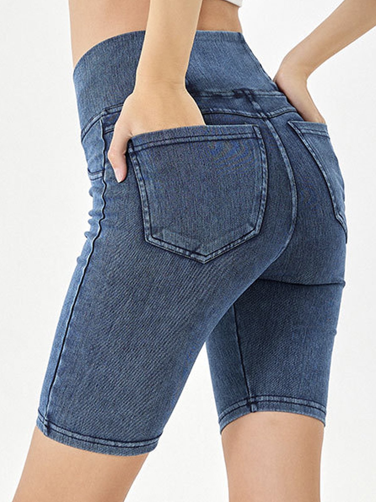 Plain Casual Denim Shorts