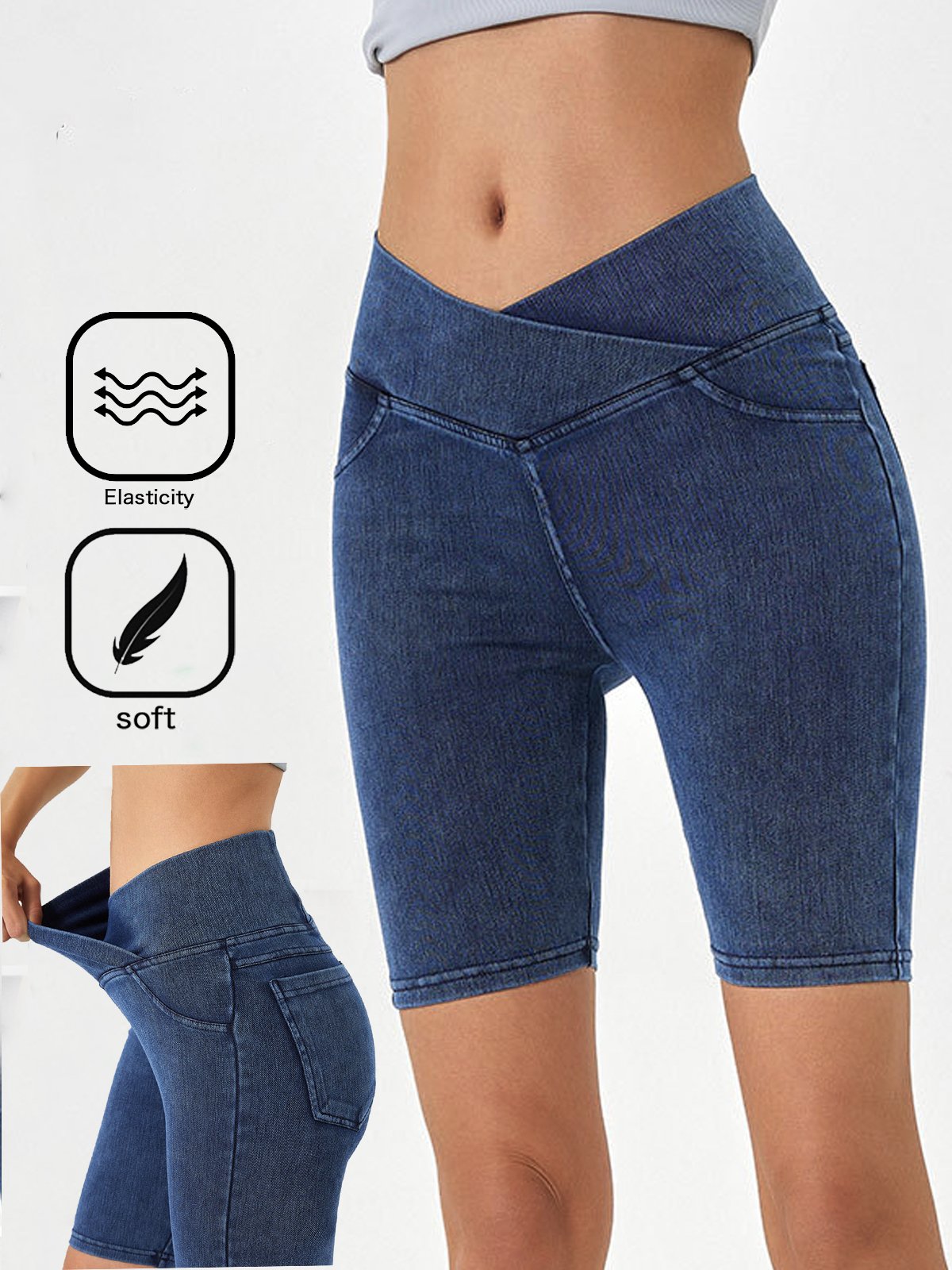 Plain Casual Denim Shorts
