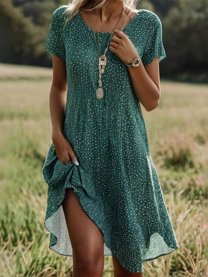 Loose Casual Polka Dots Crew Neck Dress