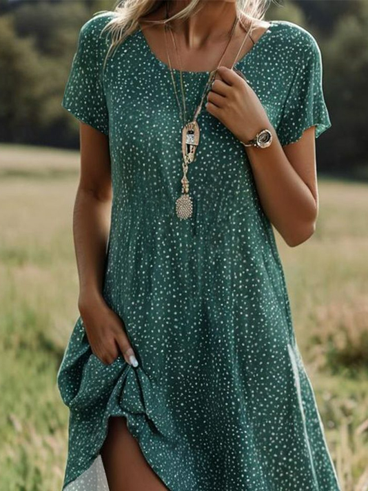 Loose Casual Polka Dots Crew Neck Dress