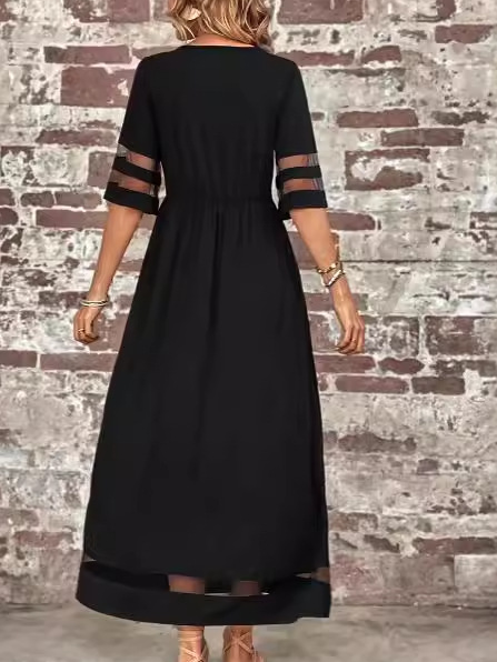 Plain Crew Neck Cotton Casual Dress With No