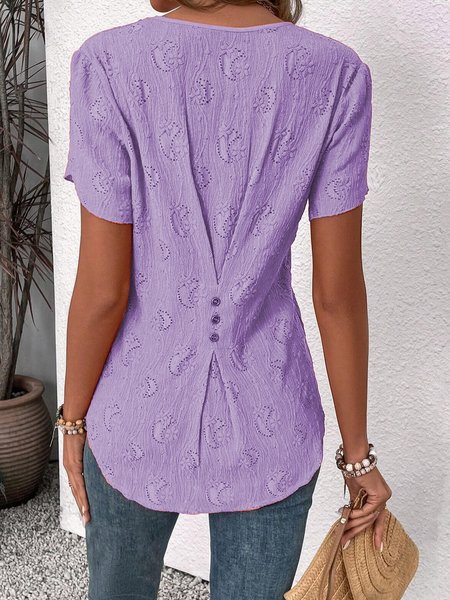 Women's Short Sleeve Blouse Summer Plain Buttoned Notched Neck Petal Sleeve Daily Going Out Simple Top