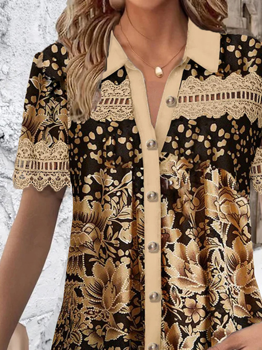 Plus Size Loose Floral Casual V Neck Blouse