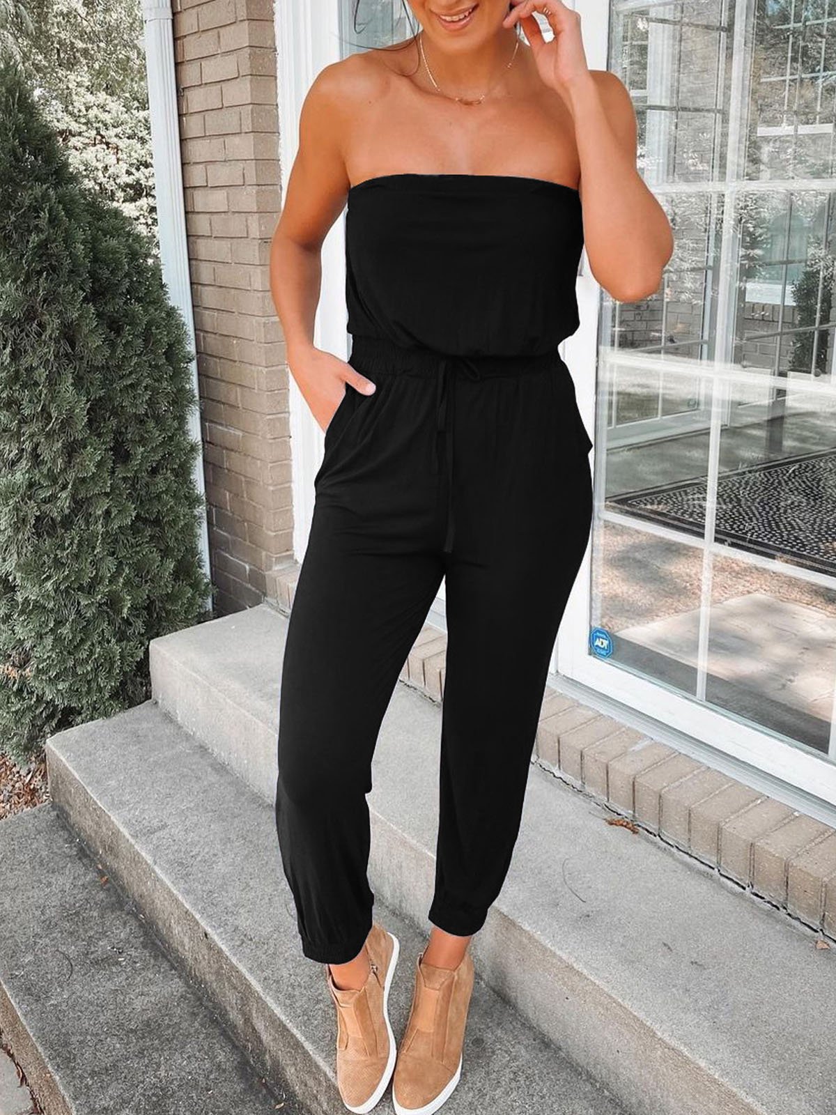 Casual Strapless Plain Jumpsuit