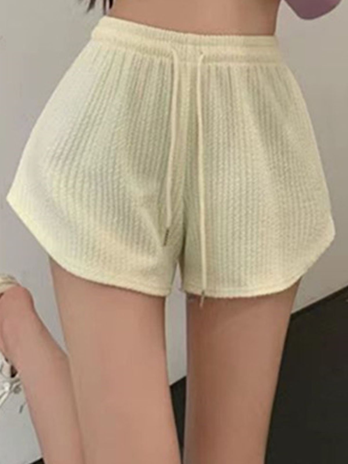 Lace-Up Loose Casual Plain Shorts