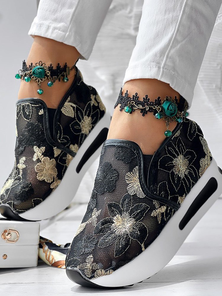 Sports Floral Wedge Heel Casual Shoes