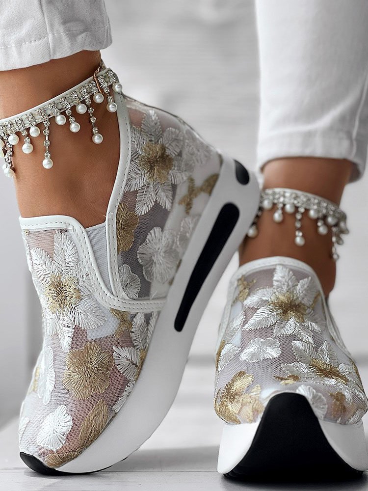 Sports Floral Wedge Heel Casual Shoes