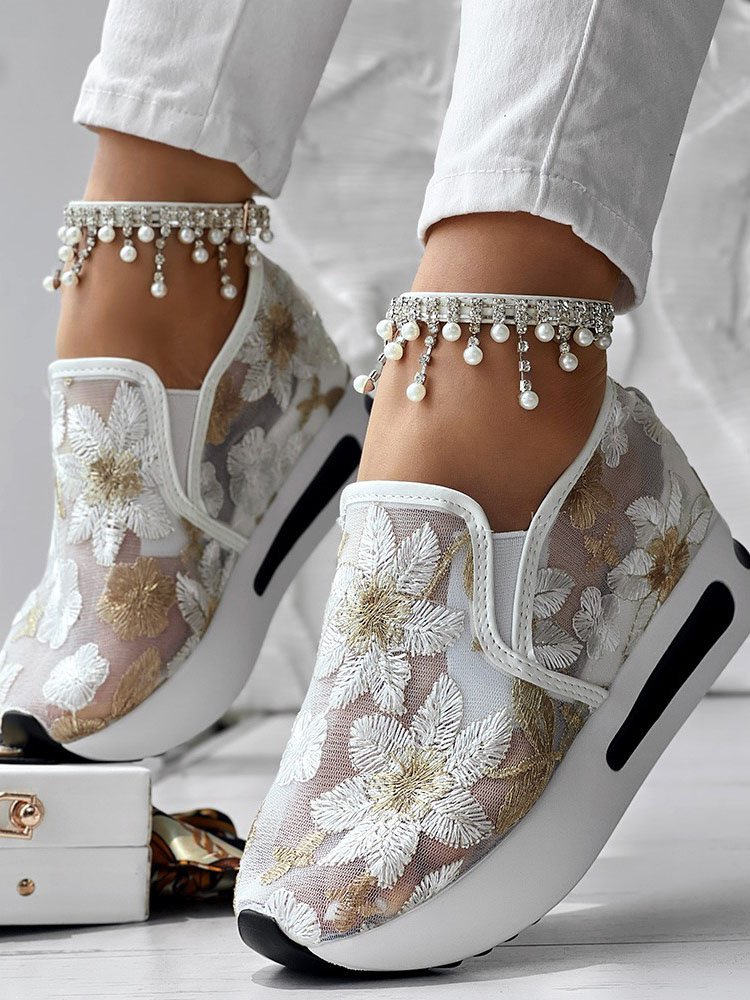 Sports Floral Wedge Heel Casual Shoes