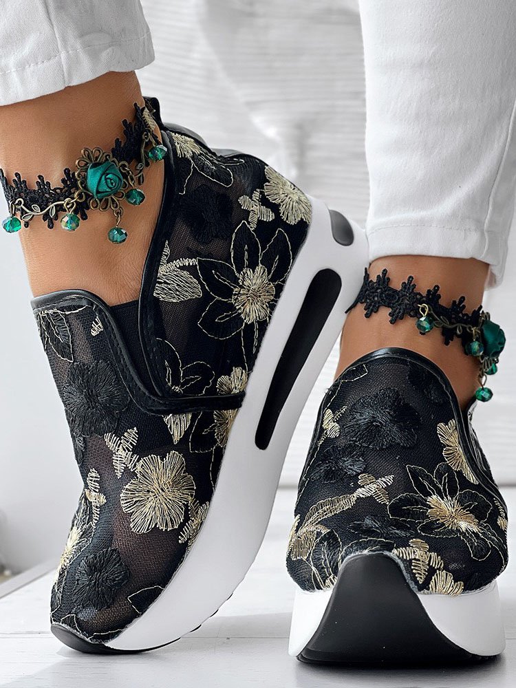 Sports Floral Wedge Heel Casual Shoes