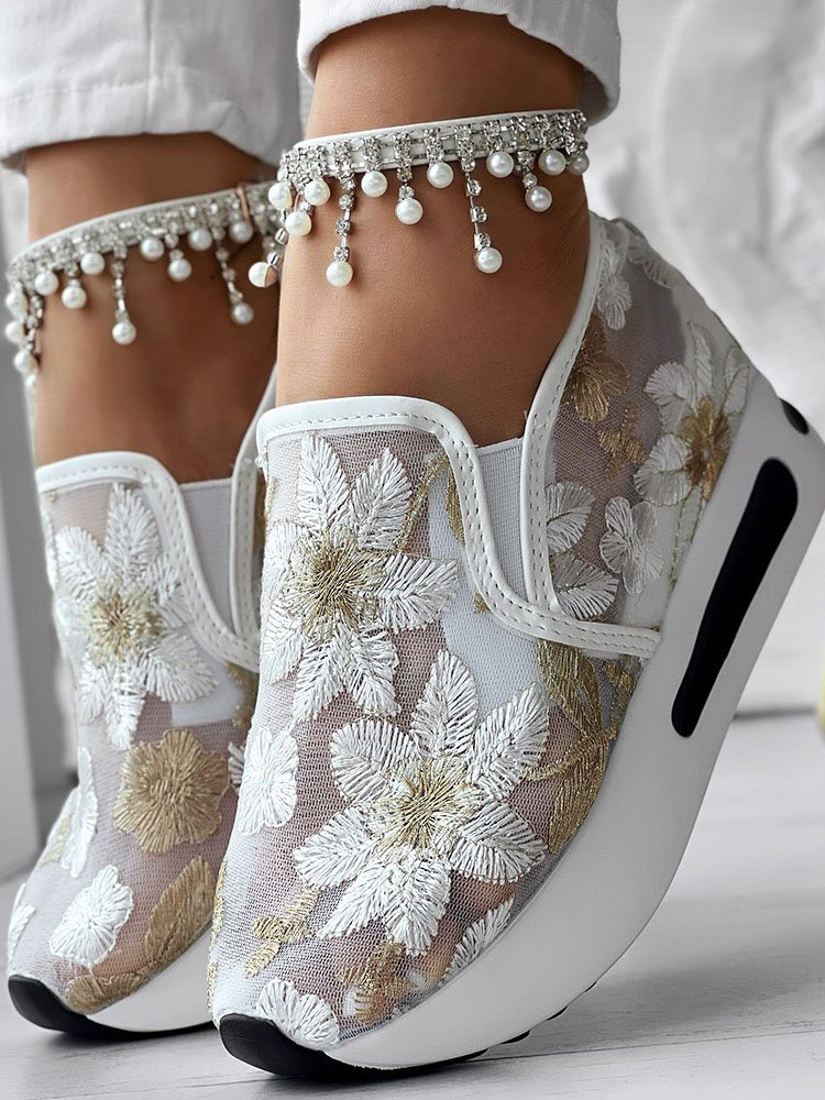 Sports Floral Wedge Heel Casual Shoes