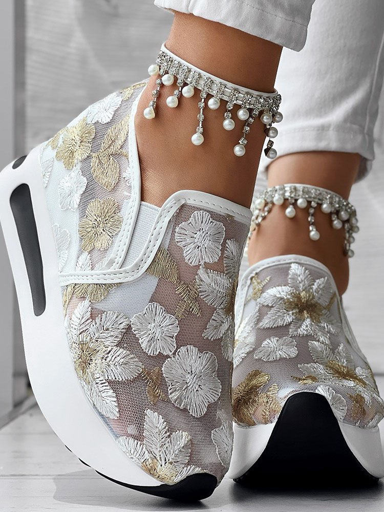 Sports Floral Wedge Heel Casual Shoes