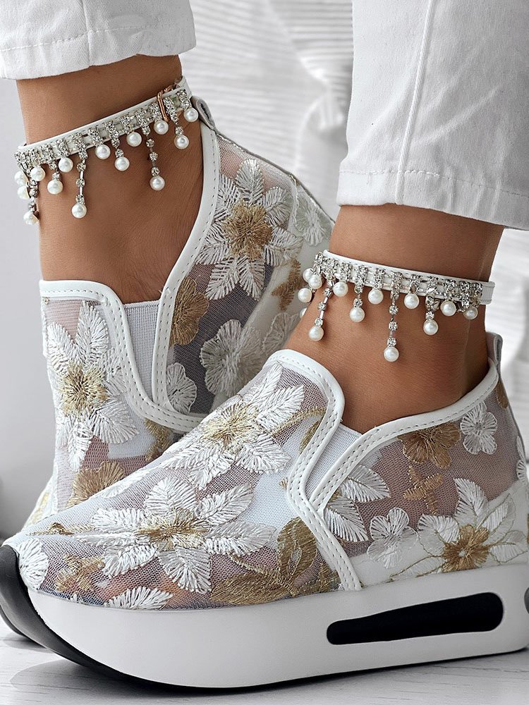 Sports Floral Wedge Heel Casual Shoes