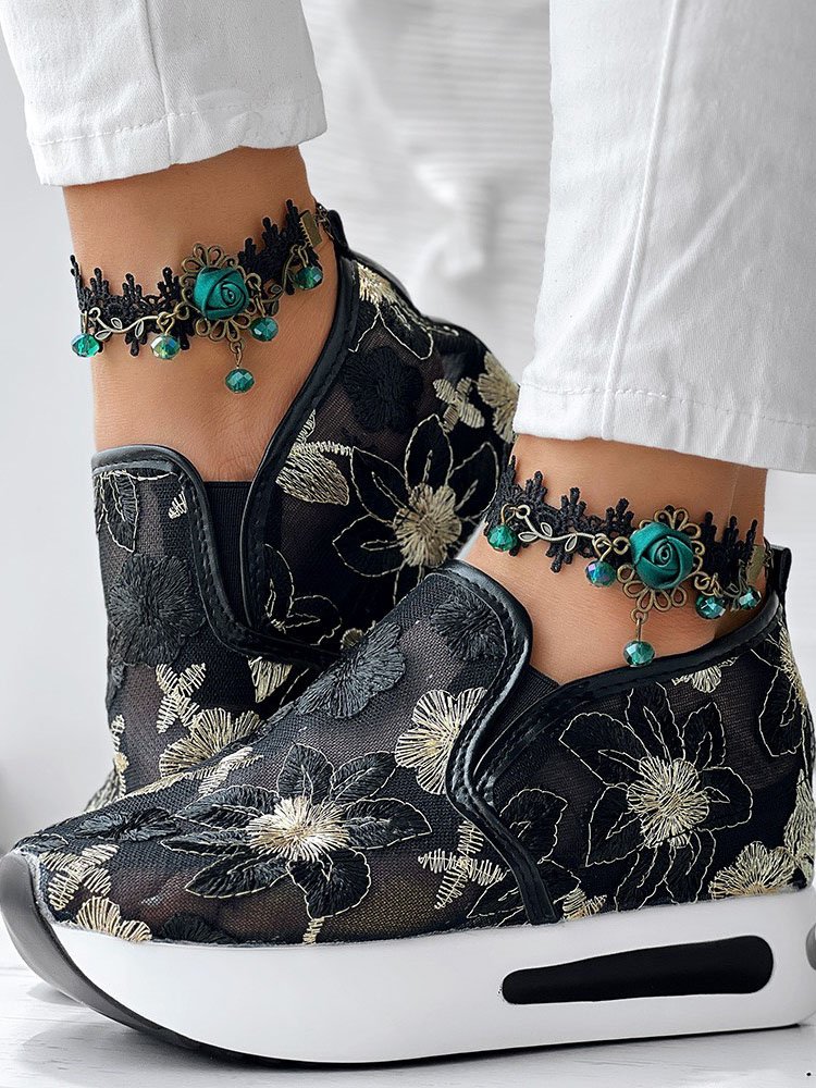 Sports Floral Wedge Heel Casual Shoes