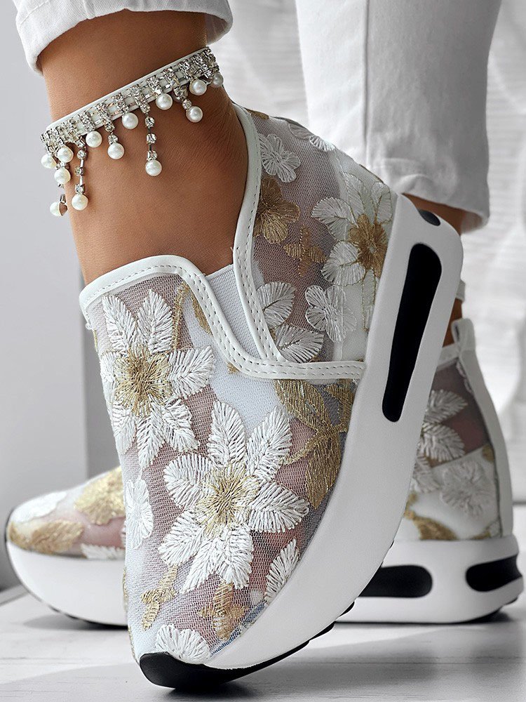 Sports Floral Wedge Heel Casual Shoes