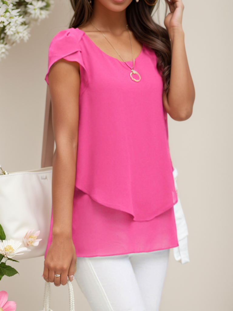 Women's Short Sleeve Shirt Summer Green Chiffon Crew Neck Daily Going Out Top