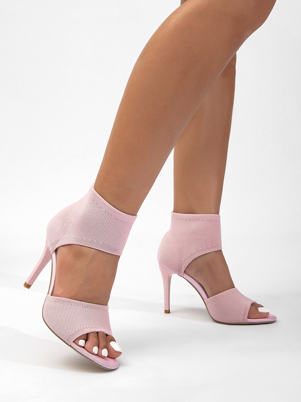 Minimalist Knitted Mesh Stiletto Heel Ankle Strap Sandals