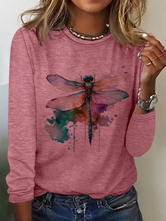 Dragonfly Casual Cotton-Blend Crew Neck T-Shirt