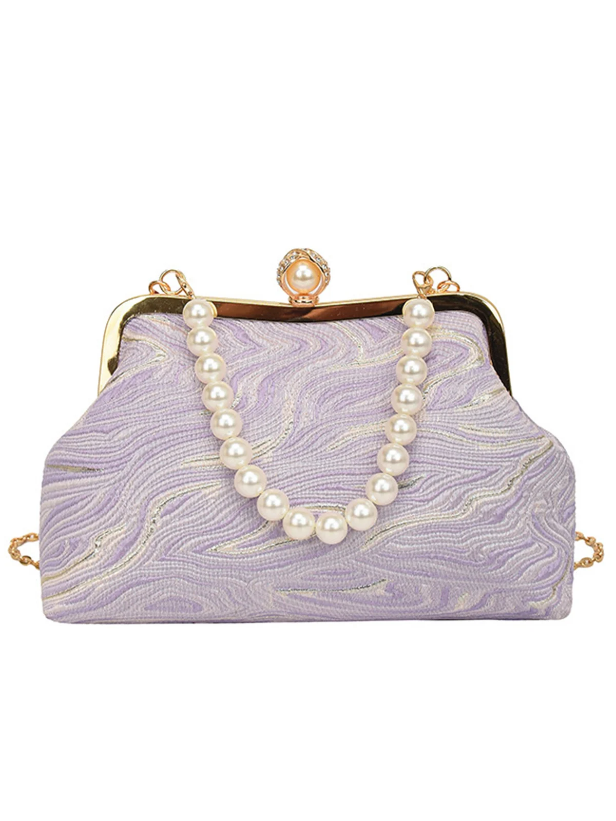 Elegant Imitation Pearl Beaded Handbag Clutch Bag with Detachable Crossbody Strap