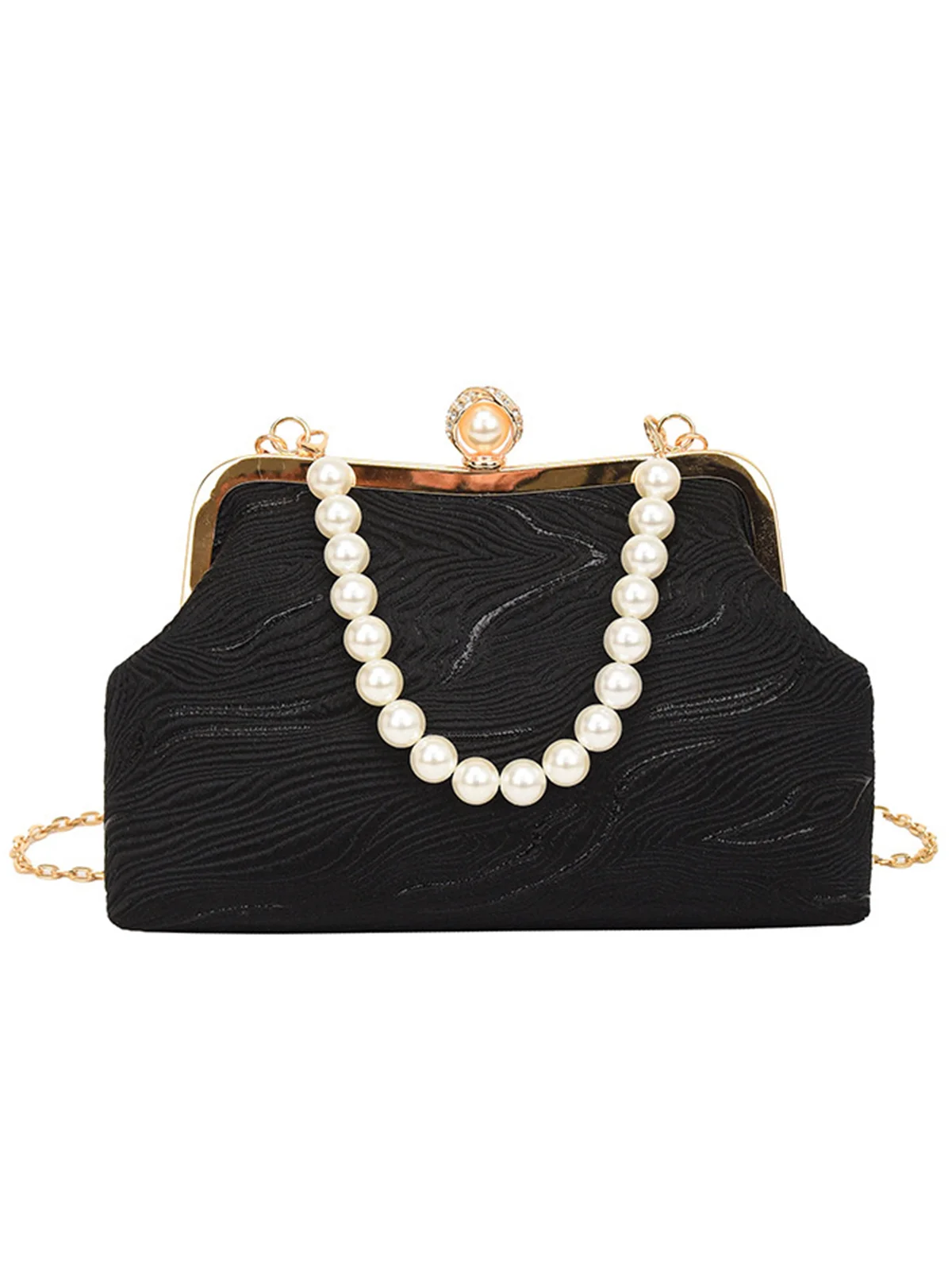 Elegant Imitation Pearl Beaded Handbag Clutch Bag with Detachable Crossbody Strap