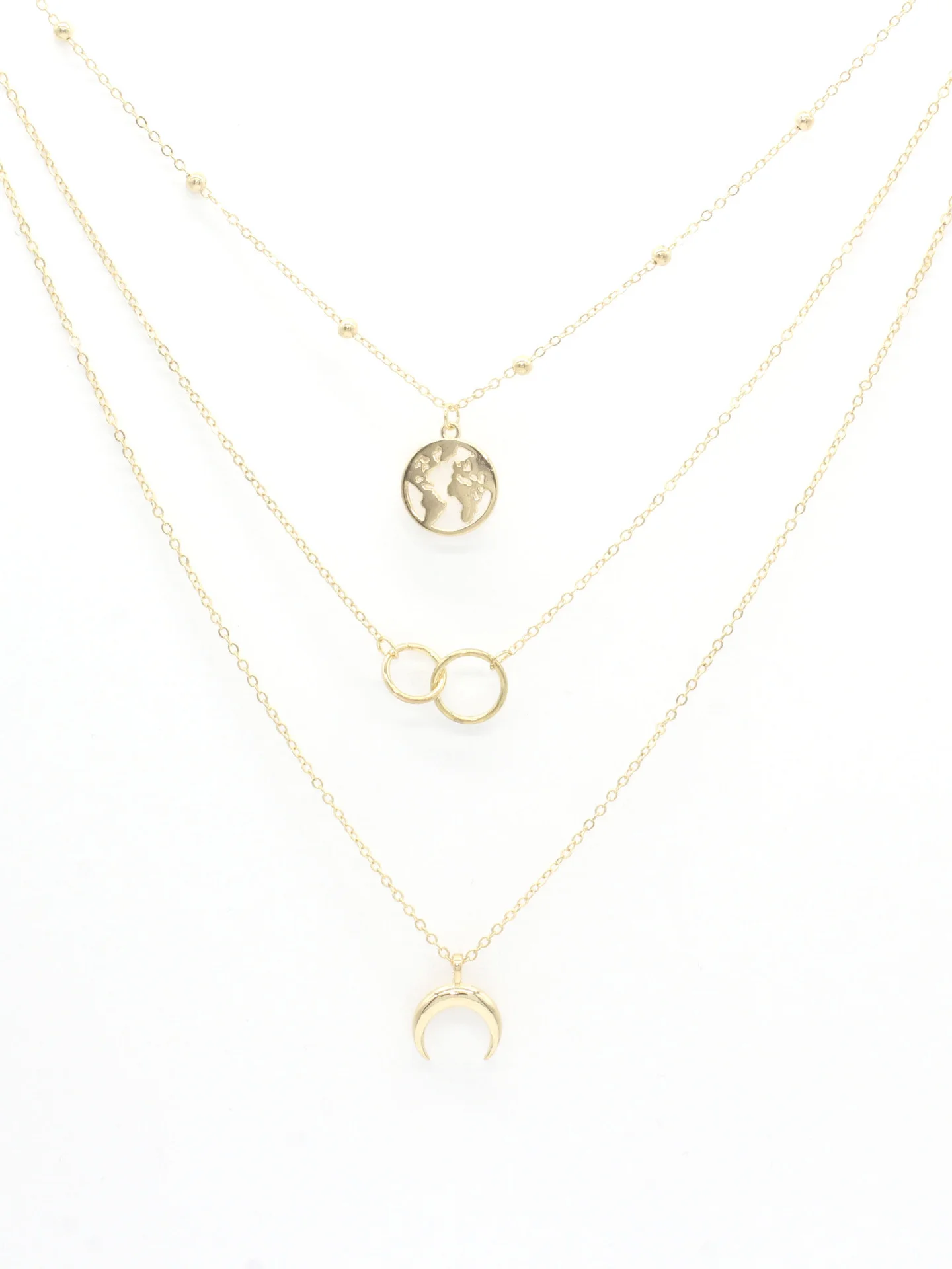 Bohemian Multi-Layered Moon Map Design Necklace