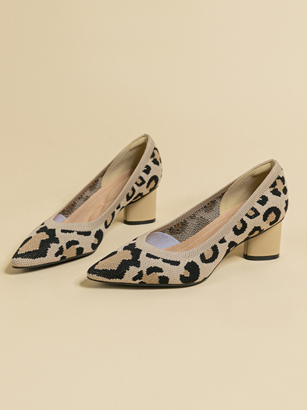 Breathable Mesh Fabric Block Heel Shallow Pumps