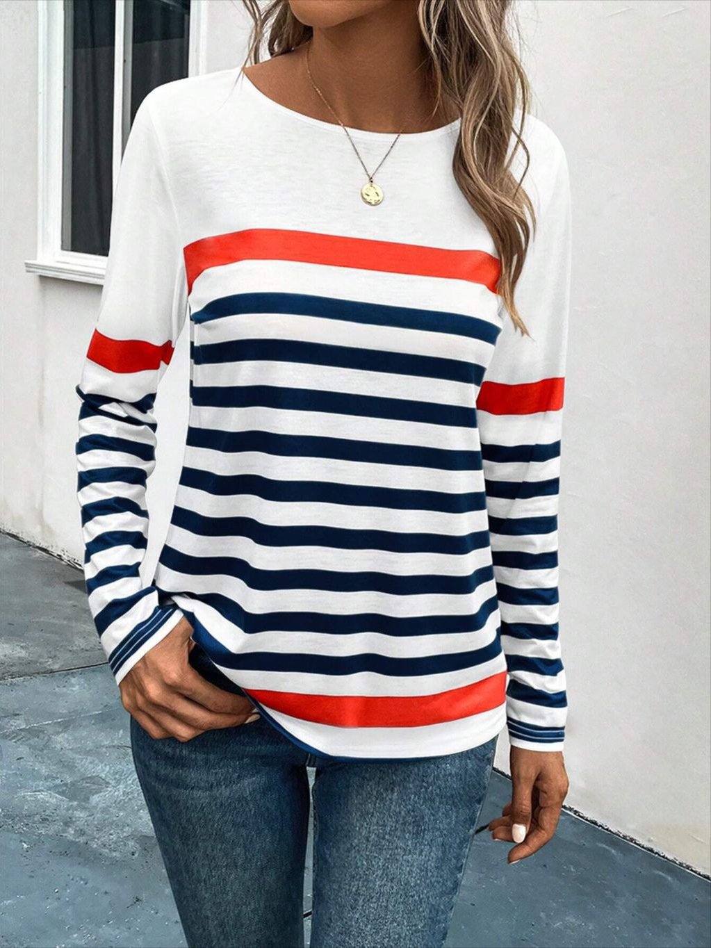 Crew Neck Casual Striped T-Shirt