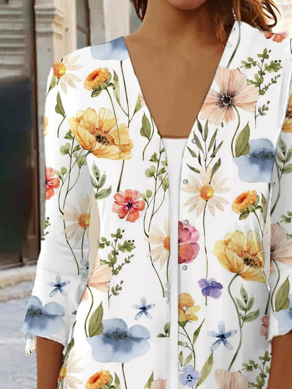 Floral printed casual cardigan