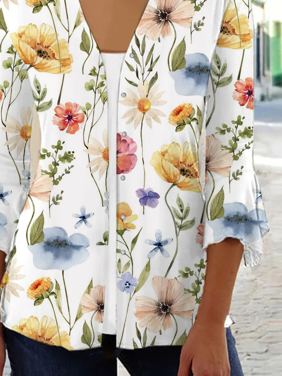 Floral printed casual cardigan
