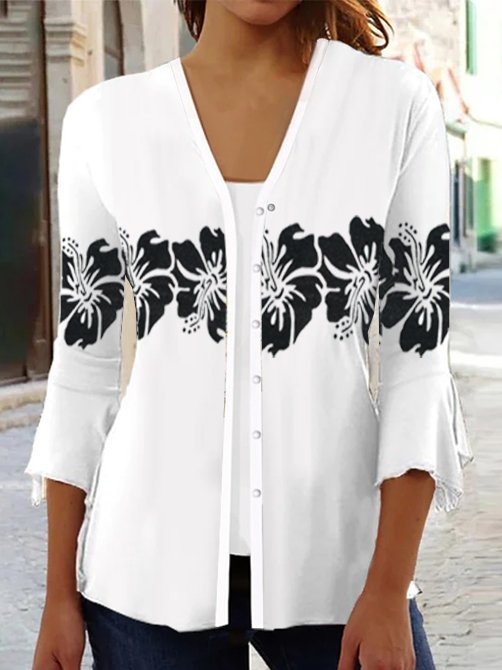 Floral Loose Casual V Neck Kimono