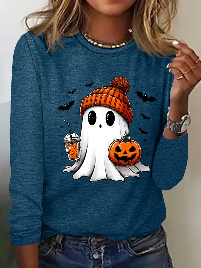 Cotton-Blend Halloween Casual T-Shirt