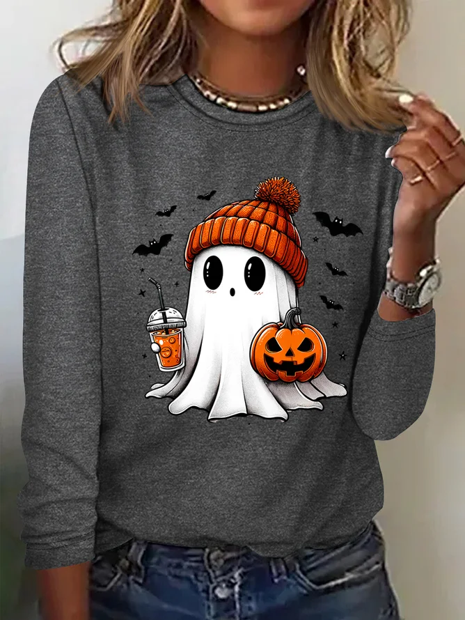 Cotton-Blend Halloween Casual T-Shirt