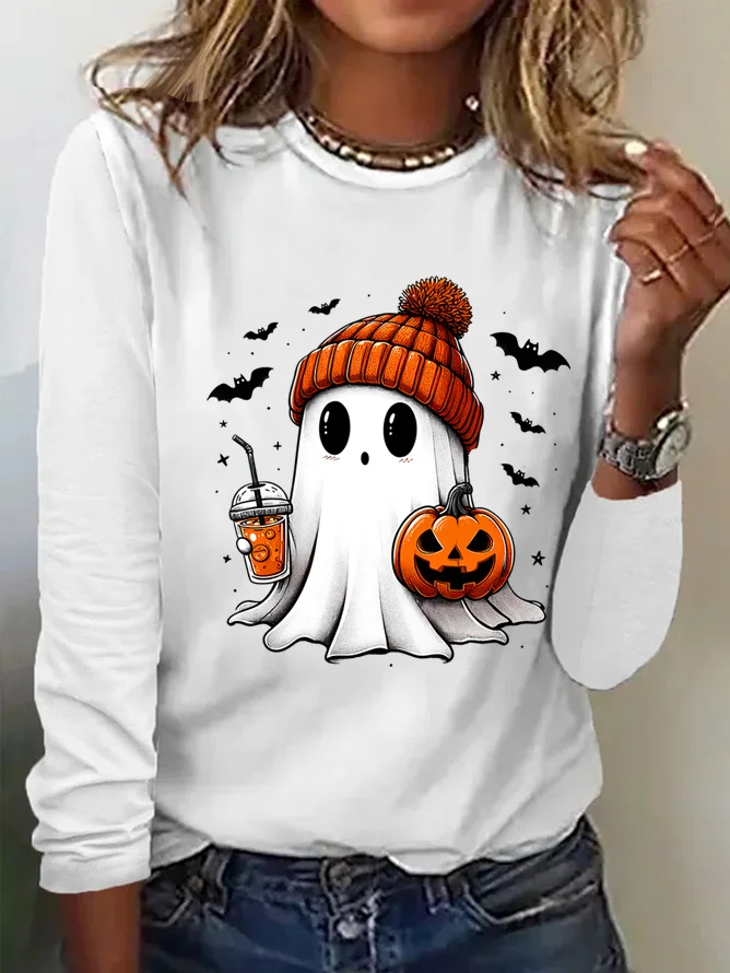 Cotton-Blend Halloween Casual T-Shirt