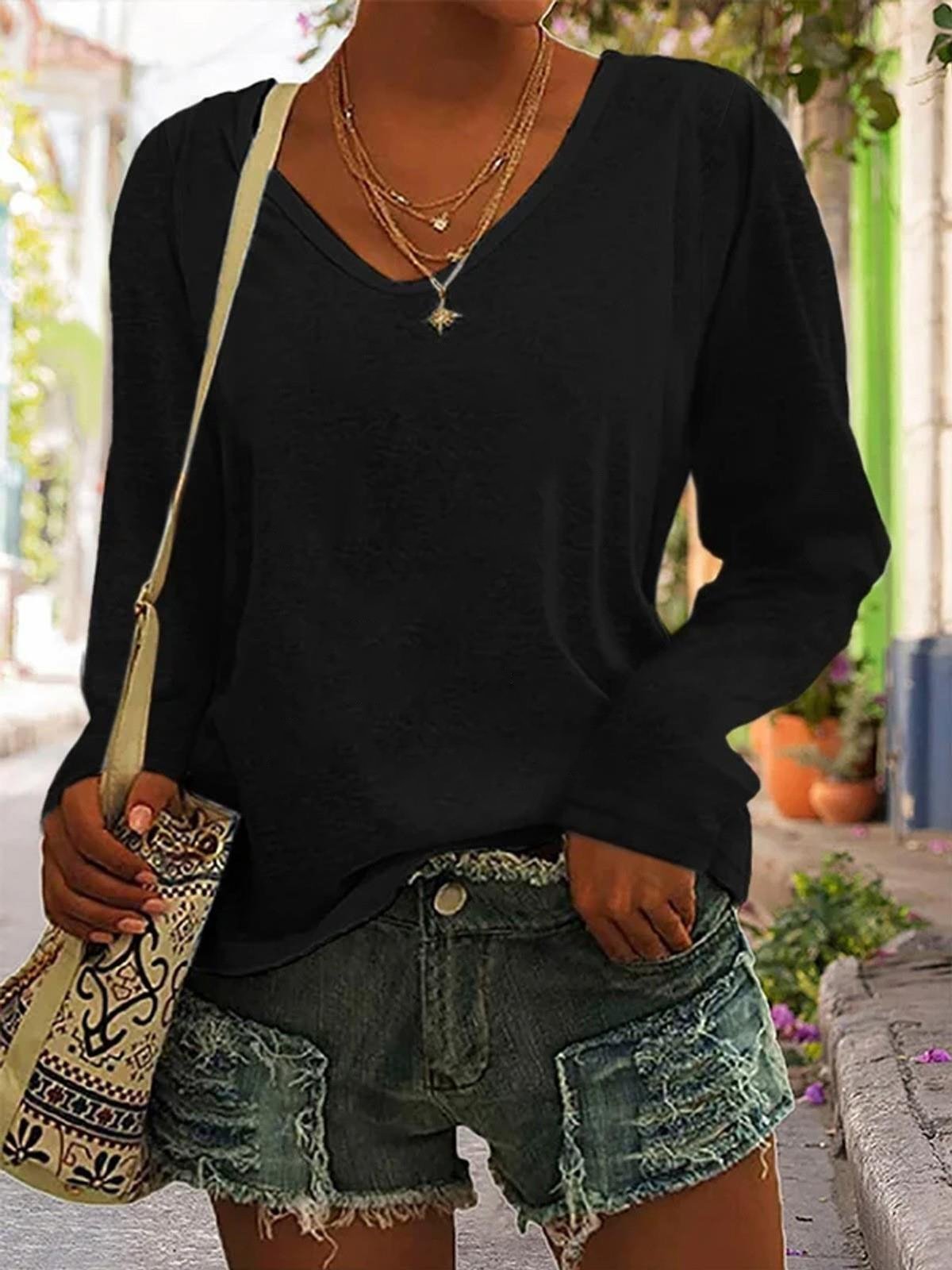 Casual V Neck Long Sleeve