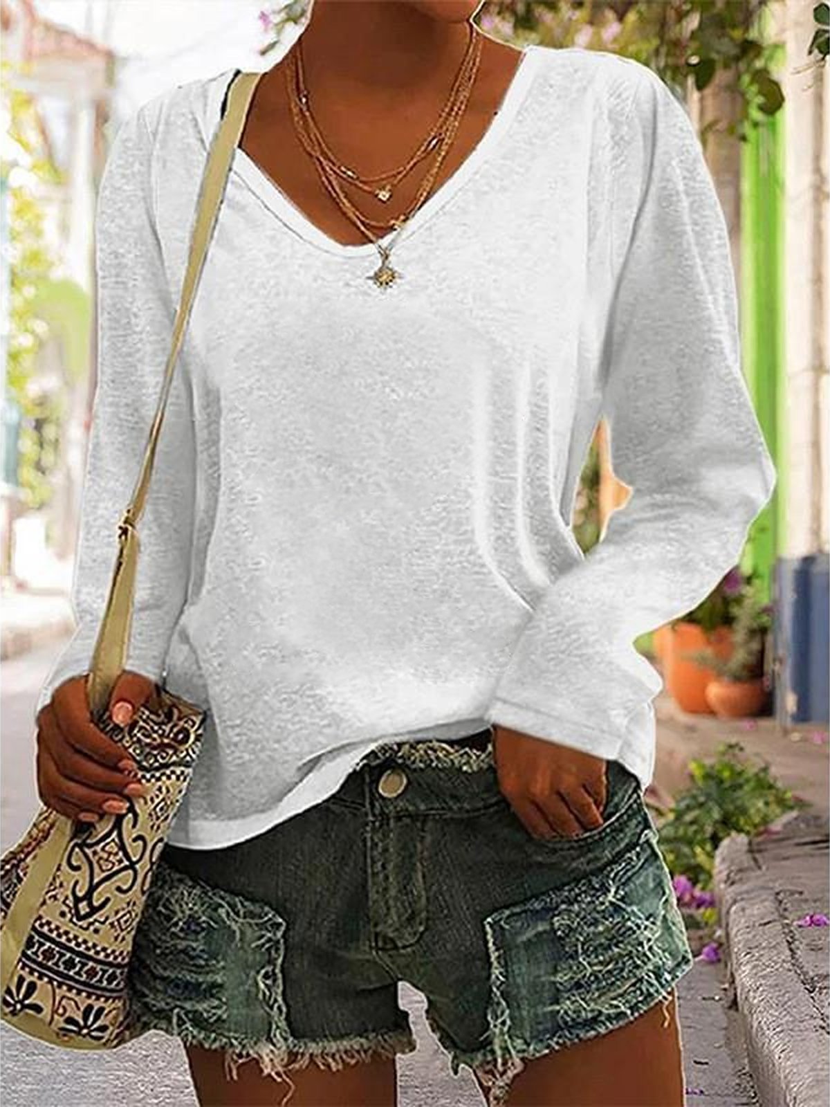 Casual V Neck Long Sleeve