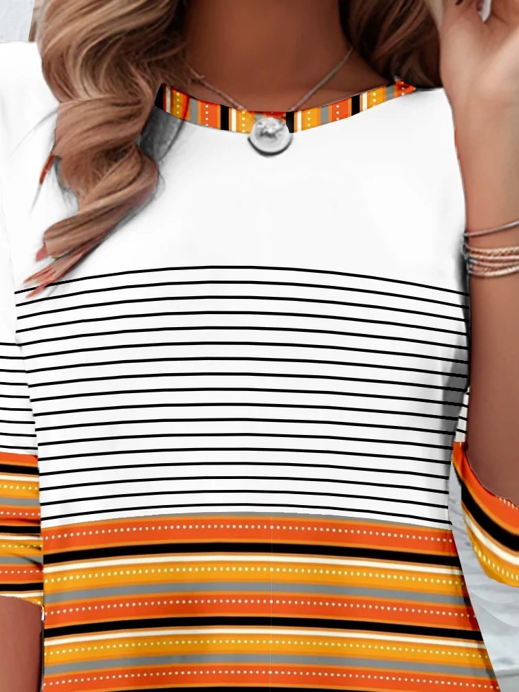 Loose Casual Crew Neck Halloween Striped T-Shirt