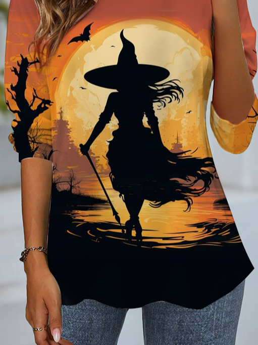 Women's Long Sleeve T-shirt Spring/Fall Pink Halloween Jersey Crew Neck Daily Going Out Casual Top