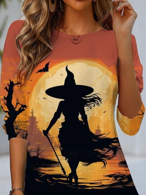Women's Long Sleeve T-shirt Spring/Fall Pink Halloween Jersey Crew Neck Daily Going Out Casual Top