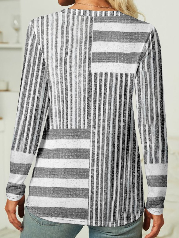 Regular Fit Crew Neck Striped Casual Long Sleeve Shirt
