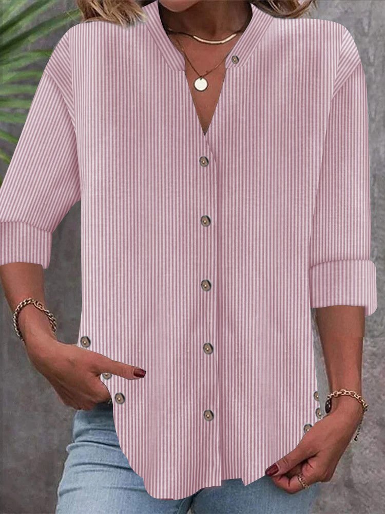 Women Striped Casual Daily Loose Long Sleeve Shirts