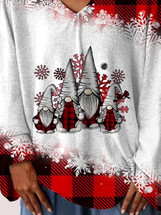 Women's Long Sleeve T-shirt Spring/Fall Red Christmas Snowman Jersey V Neck Daily Going Out Casual Top