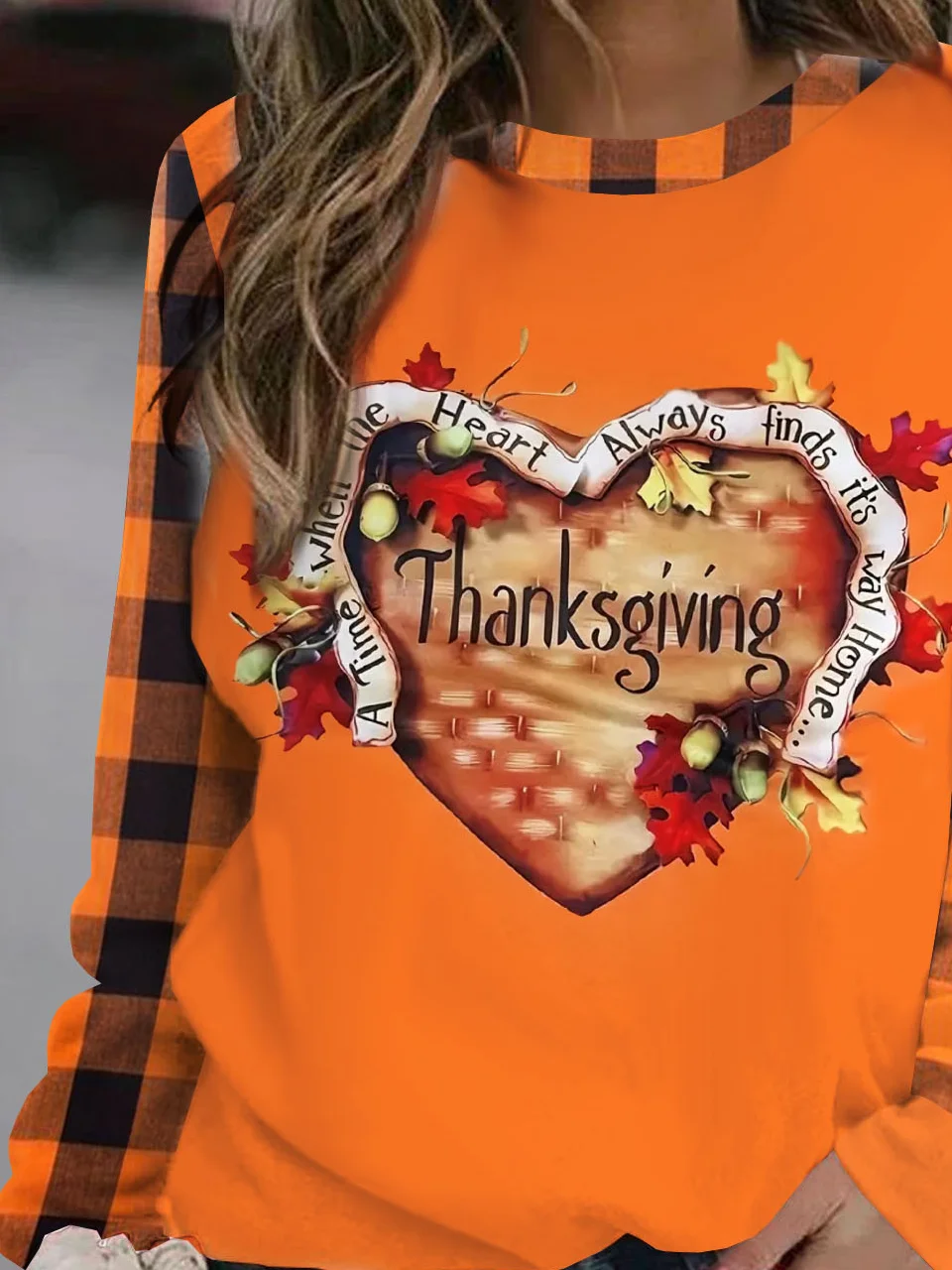 Thanksgiving printed round neck pullover sweatshirt